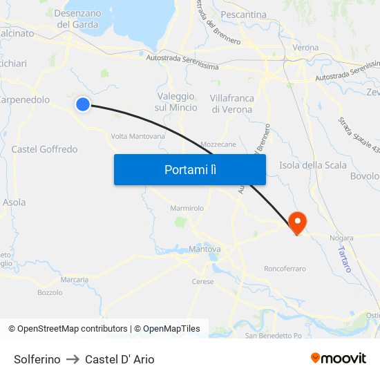 Solferino to Castel D' Ario map