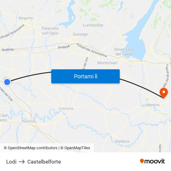 Lodi to Castelbelforte map