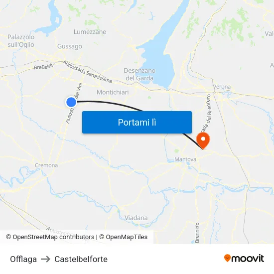 Offlaga to Castelbelforte map