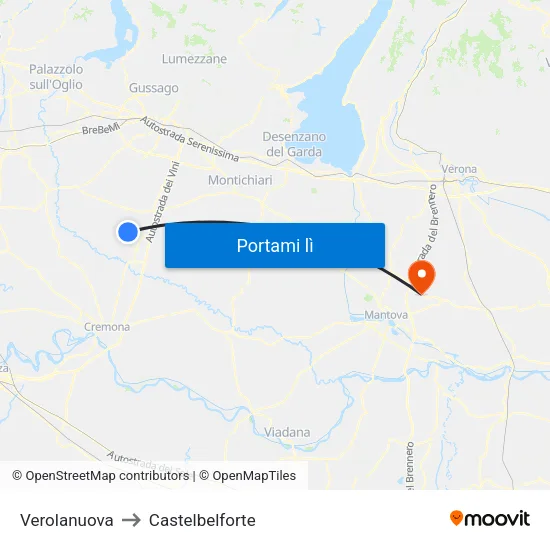 Verolanuova to Castelbelforte map