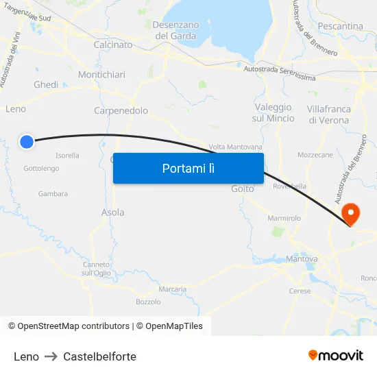 Leno to Castelbelforte map