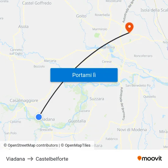 Viadana to Castelbelforte map