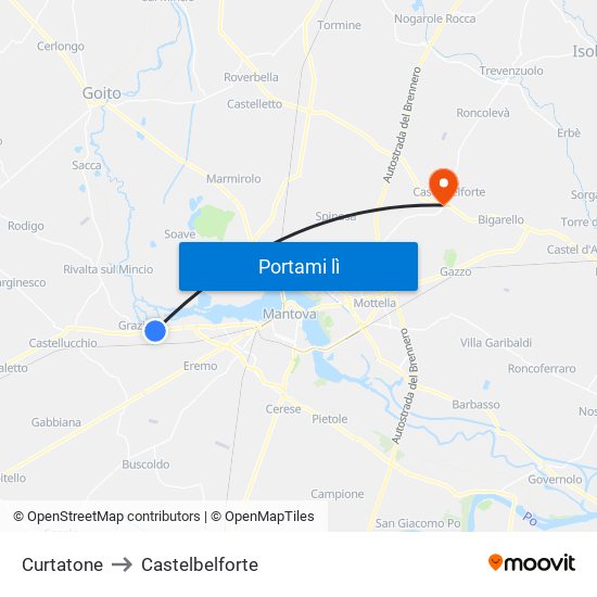 Curtatone to Castelbelforte map