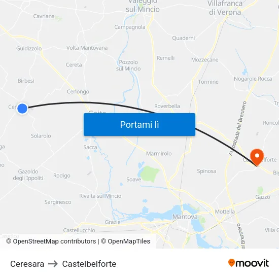 Ceresara to Castelbelforte map