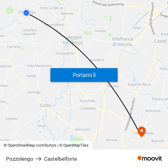 Pozzolengo to Castelbelforte map