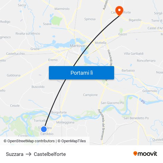 Suzzara to Castelbelforte map