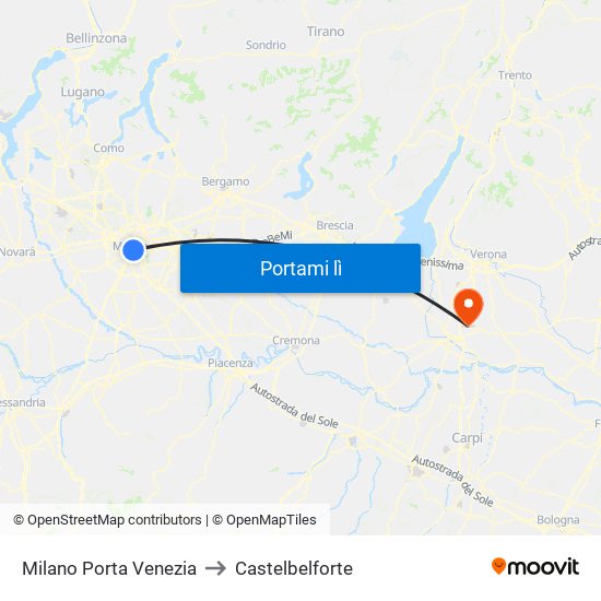 Milano Porta Venezia to Castelbelforte map
