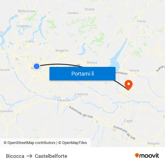 Bicocca to Castelbelforte map