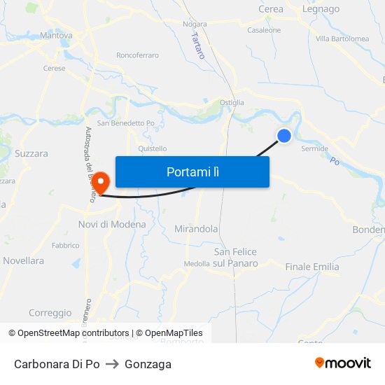 Carbonara Di Po to Gonzaga map