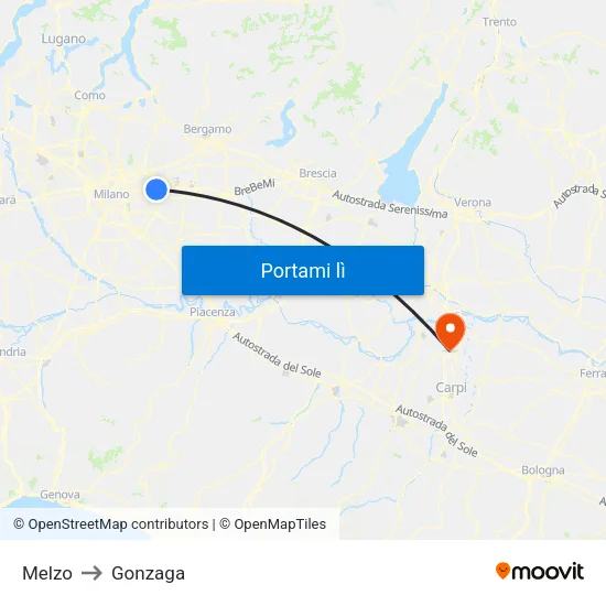 Melzo to Gonzaga map