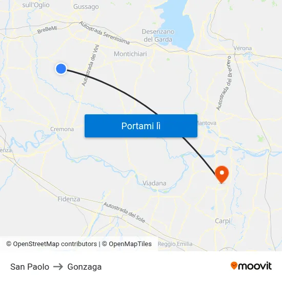 San Paolo to Gonzaga map