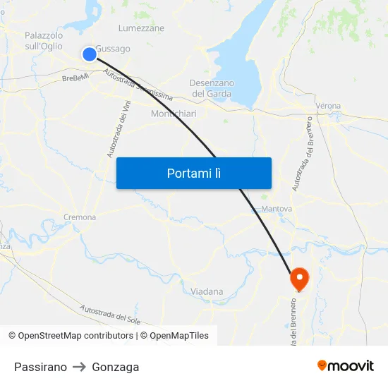 Passirano to Gonzaga map