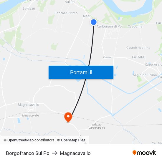 Borgofranco Sul Po to Magnacavallo map