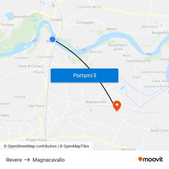 Revere to Magnacavallo map