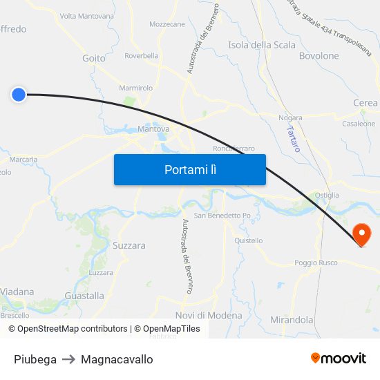 Piubega to Magnacavallo map