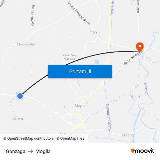 Gonzaga to Moglia map