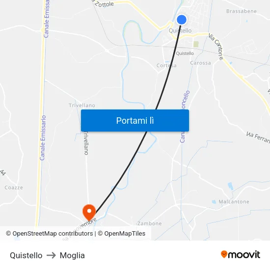 Quistello to Moglia map