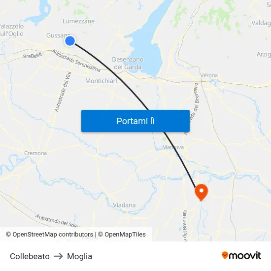 Collebeato to Moglia map