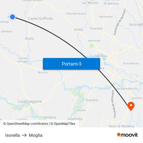 Isorella to Moglia map