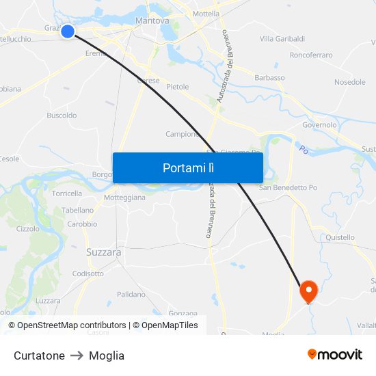 Curtatone to Moglia map