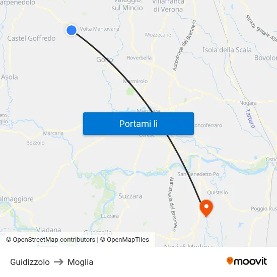 Guidizzolo to Moglia map
