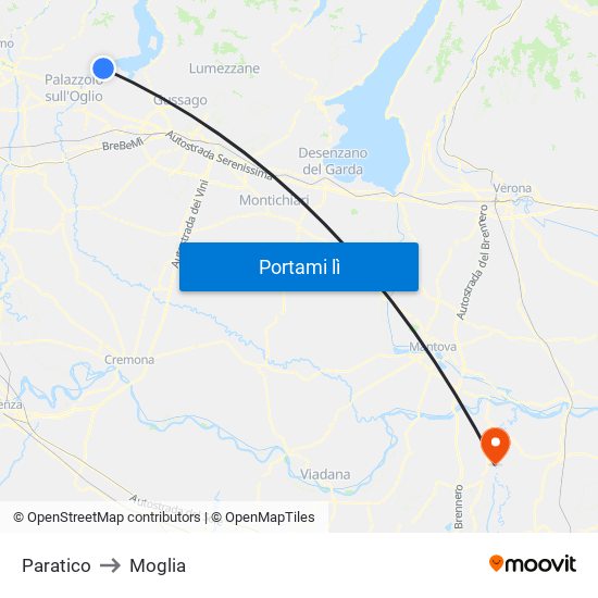 Paratico to Moglia map