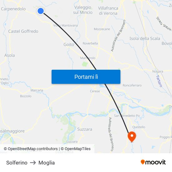 Solferino to Moglia map