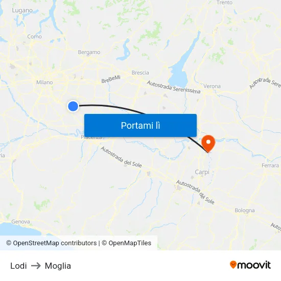 Lodi to Moglia map