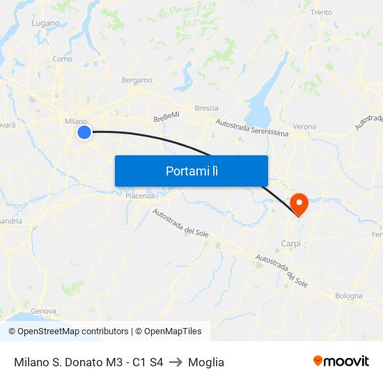 Milano S. Donato M3 - C1 S4 to Moglia map