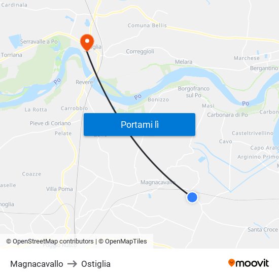 Magnacavallo to Ostiglia map