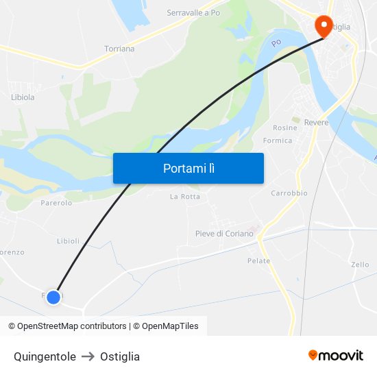 Quingentole to Ostiglia map