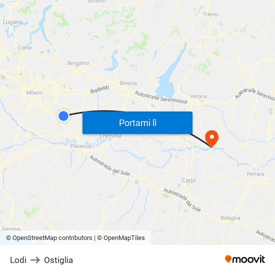 Lodi to Ostiglia map