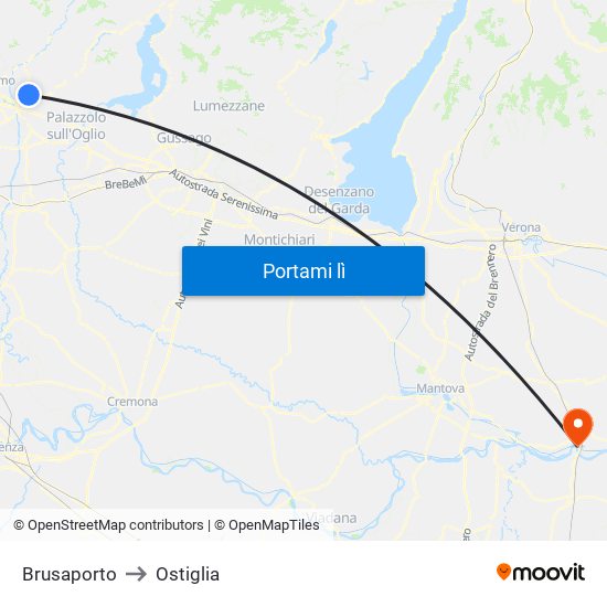 Brusaporto to Ostiglia map