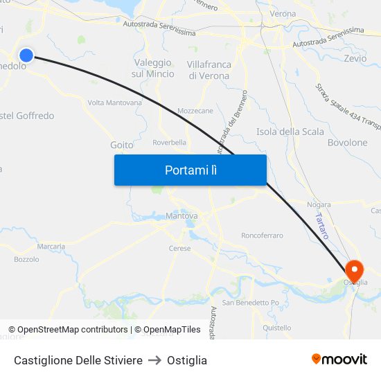 Castiglione Delle Stiviere to Ostiglia map