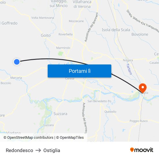 Redondesco to Ostiglia map