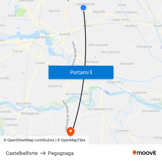 Castelbelforte to Pegognaga map