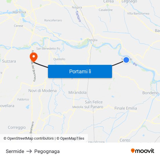 Sermide to Pegognaga map