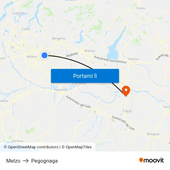 Melzo to Pegognaga map