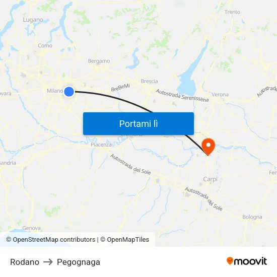Rodano to Pegognaga map