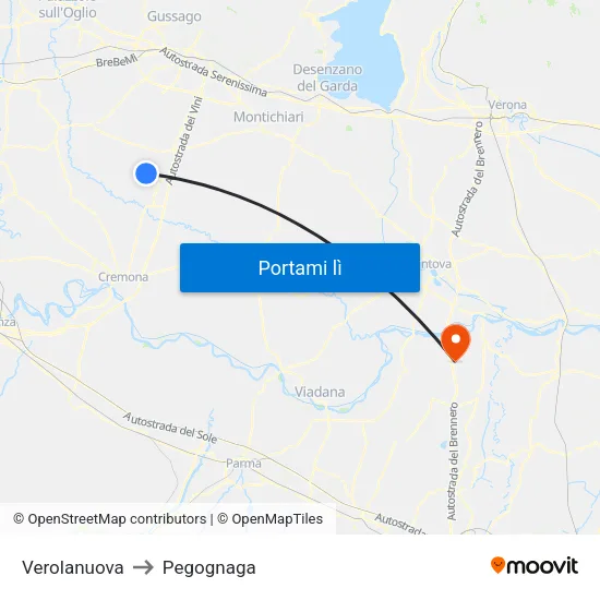 Verolanuova to Pegognaga map