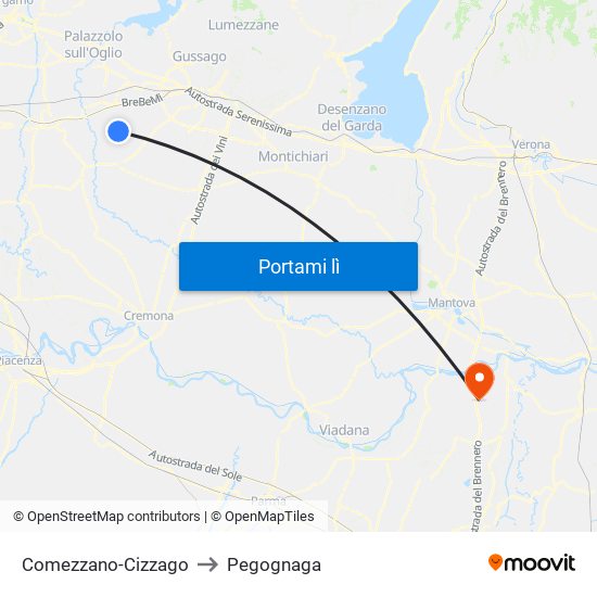 Comezzano-Cizzago to Pegognaga map