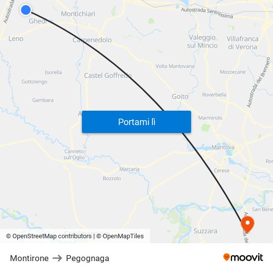 Montirone to Pegognaga map