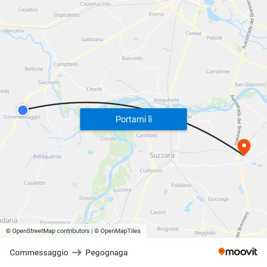Commessaggio to Pegognaga map
