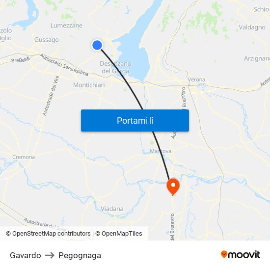 Gavardo to Pegognaga map