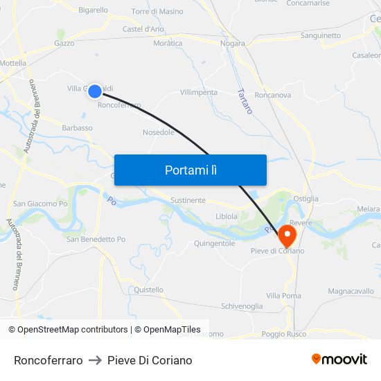 Roncoferraro to Pieve Di Coriano map