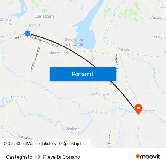 Castegnato to Pieve Di Coriano map