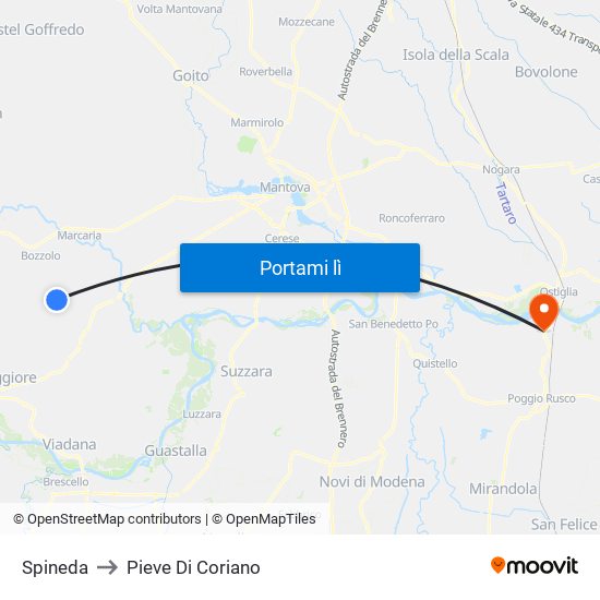 Spineda to Pieve Di Coriano map