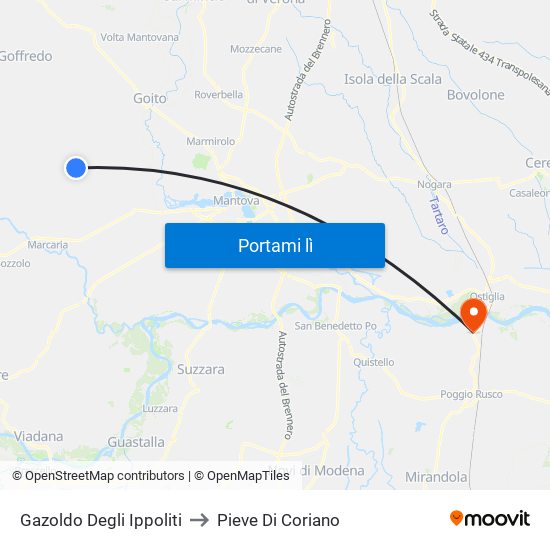 Gazoldo Degli Ippoliti to Pieve Di Coriano map