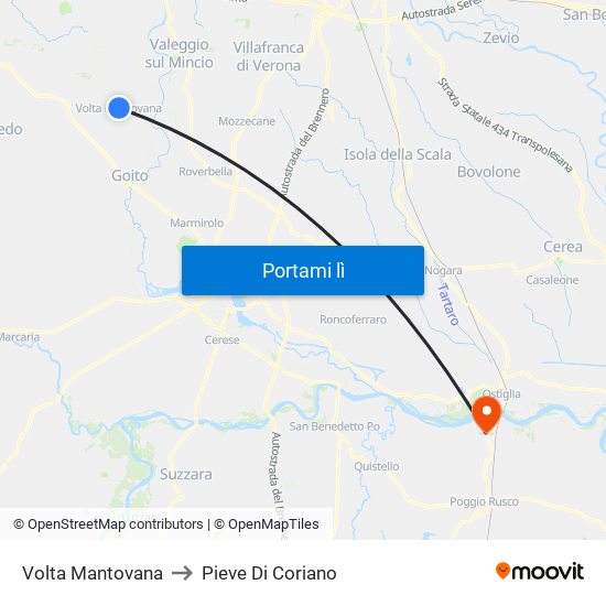 Volta Mantovana to Pieve Di Coriano map