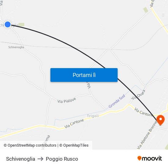 Schivenoglia to Poggio Rusco map